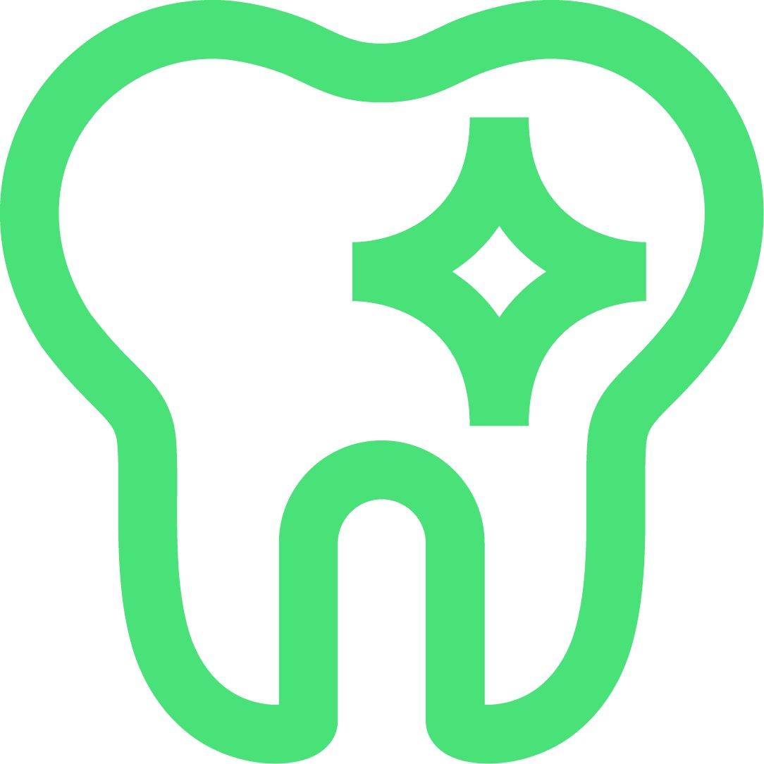An iconographic representation of a single tooth with a burst/ping symbol above the tooth. Spearmint positive color palette.