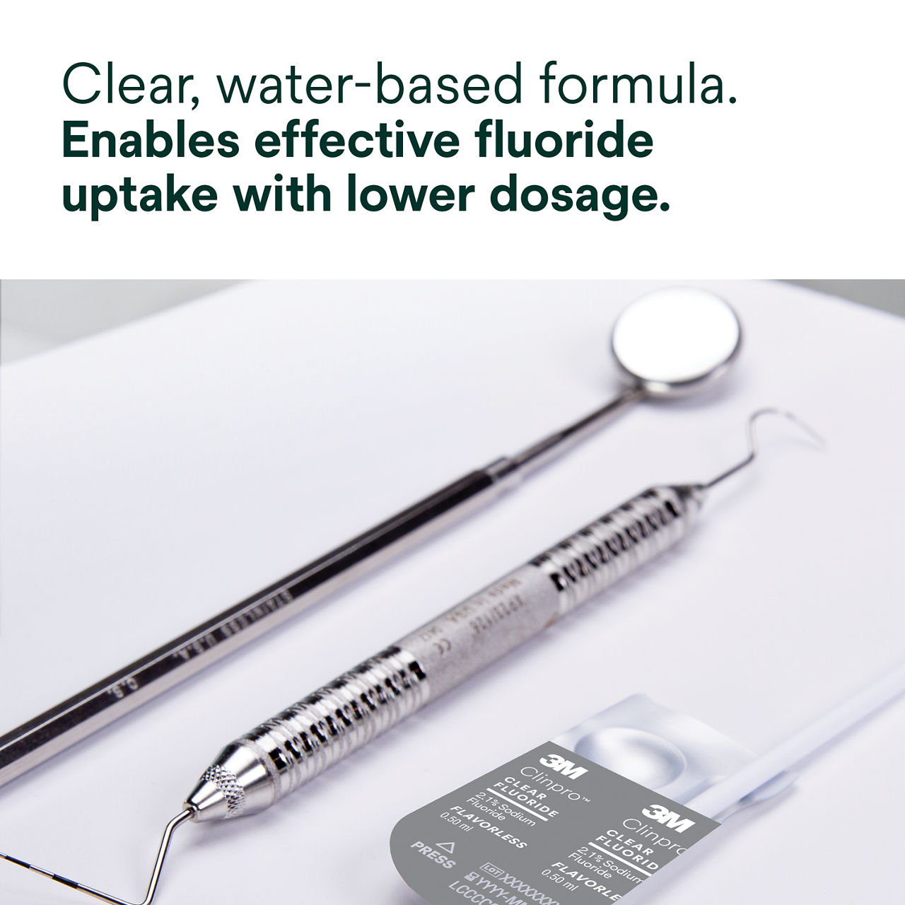 Clinpro Clear, Flavorless: Clear water-based formula enables effective fluoride uptake