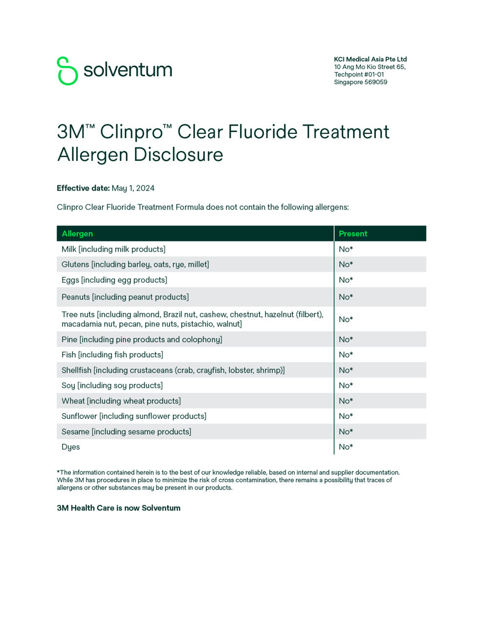 Dental Solutions - Clinpro Clear Allergen List SG