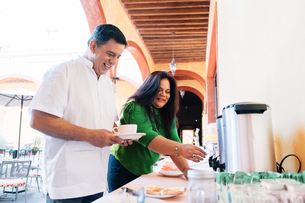 Guests helping themselves to food