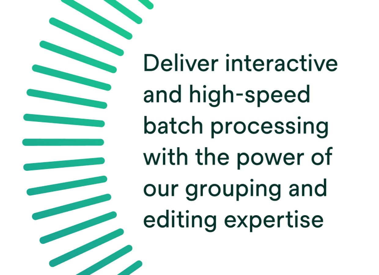 Deliver interactive and high-speed batch processing with the power of our grouping and editing expertise.