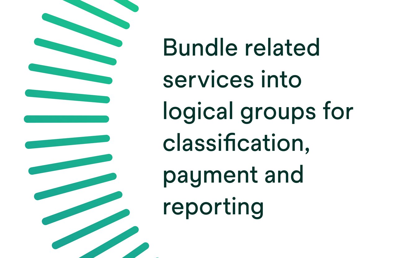 Bundle related services into logical groups for classification, payment and reporting.
