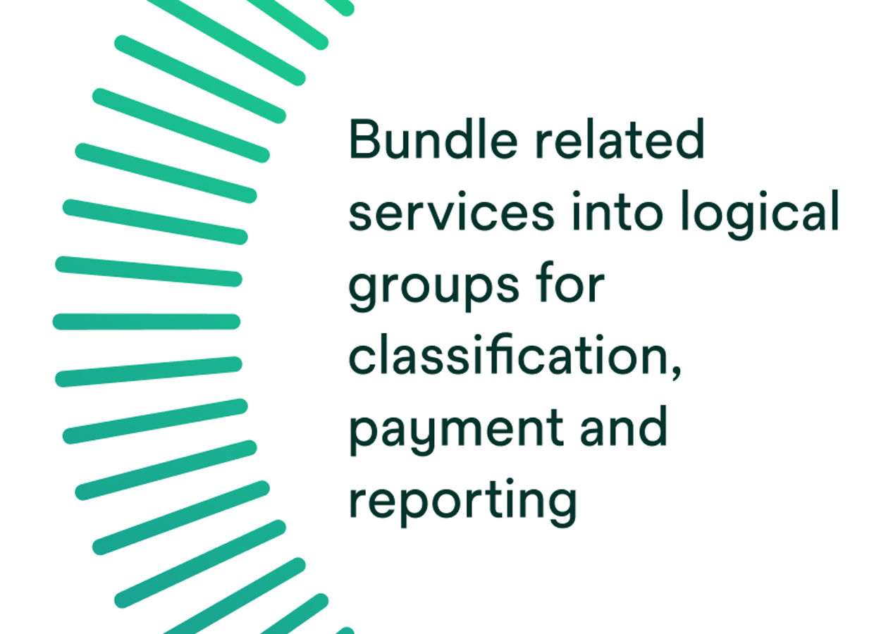 Bundle related services into logical groups for classification, payment and reporting.