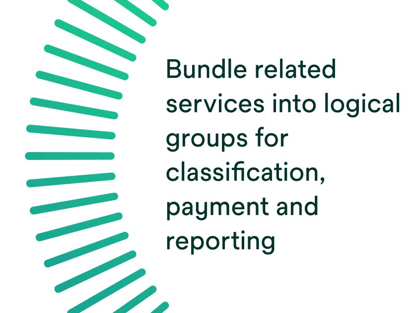 Bundle related services into logical groups for classification, payment and reporting.