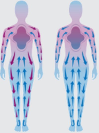 마취의 효과를 두 신체에 보여주는 이미지, 흰색 배경에 표시됨