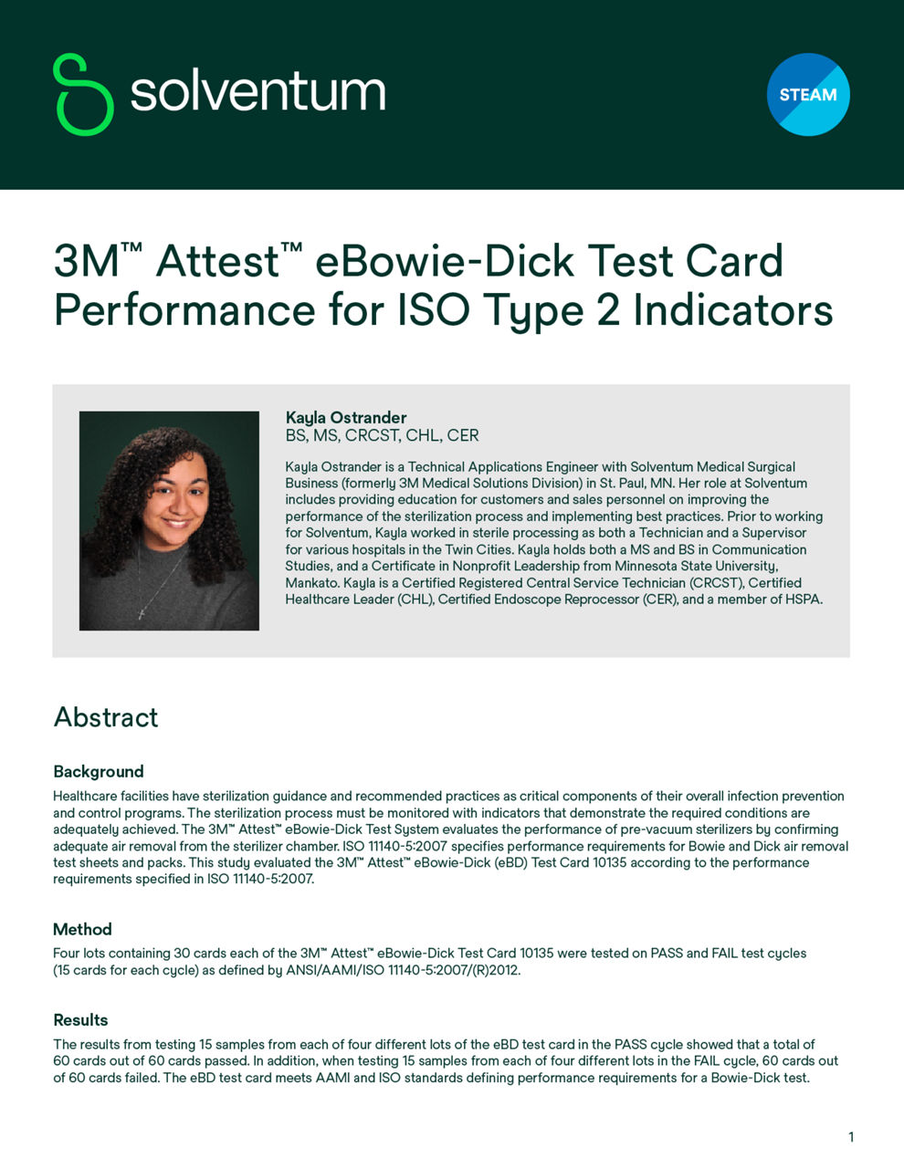 3M Attest eBowie-Dick Test Card Performance for ISO Type 2 Indicators White Paper