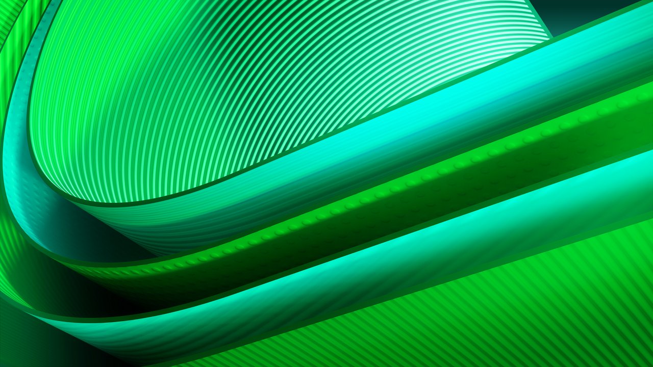 An abstract render showing four layers of a green curled pattern covering the frame.