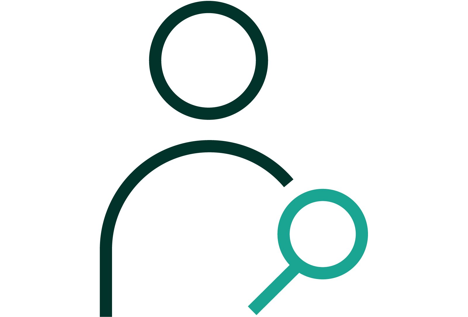A line drawing graphic represents three people