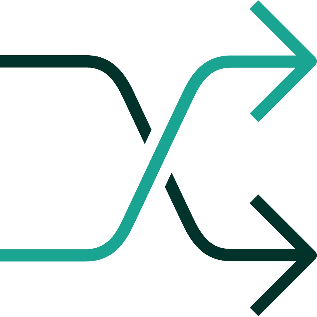 Two arrows crossing over each other and then running parallel.