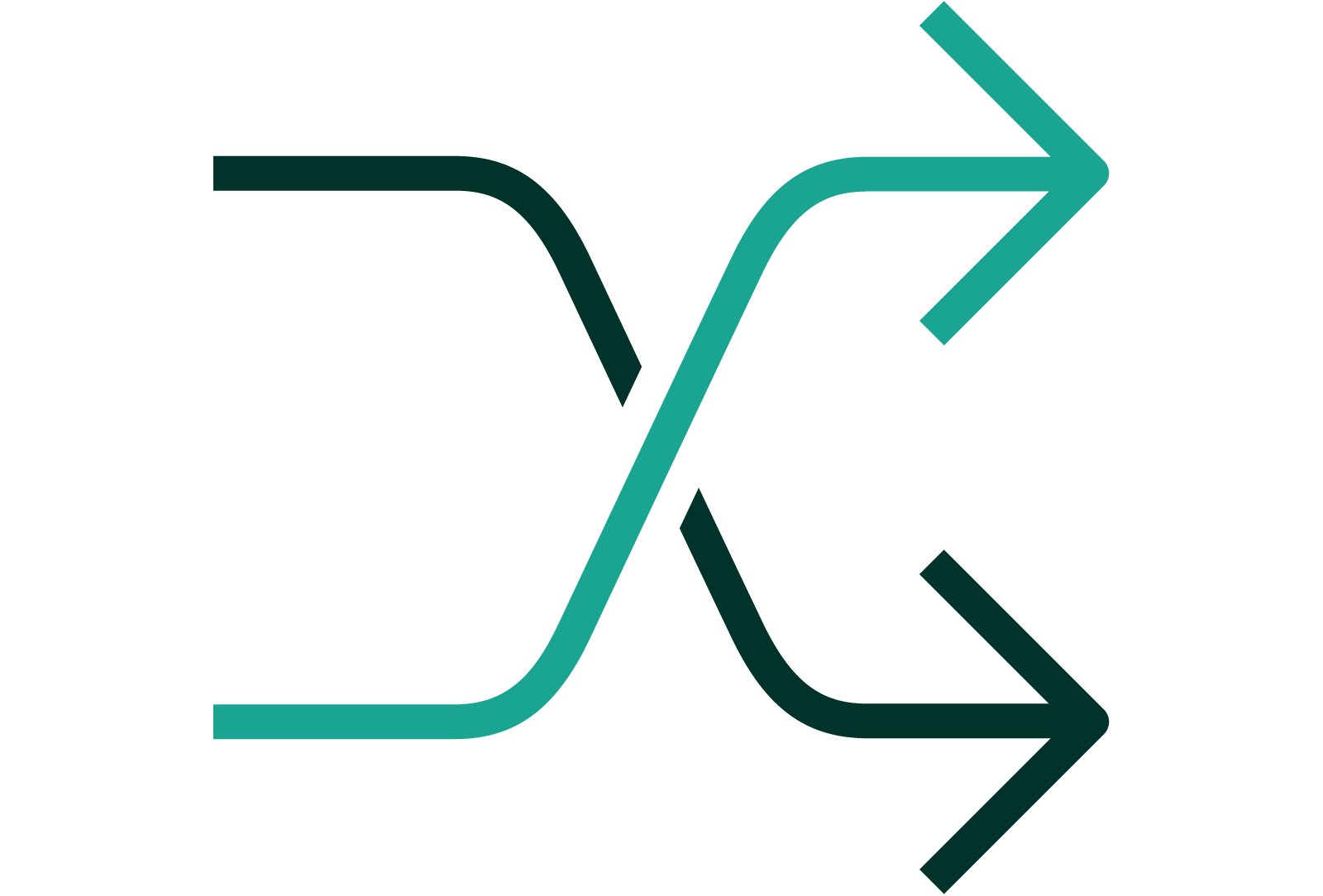 Two arrows crossing over each other and then running parallel.