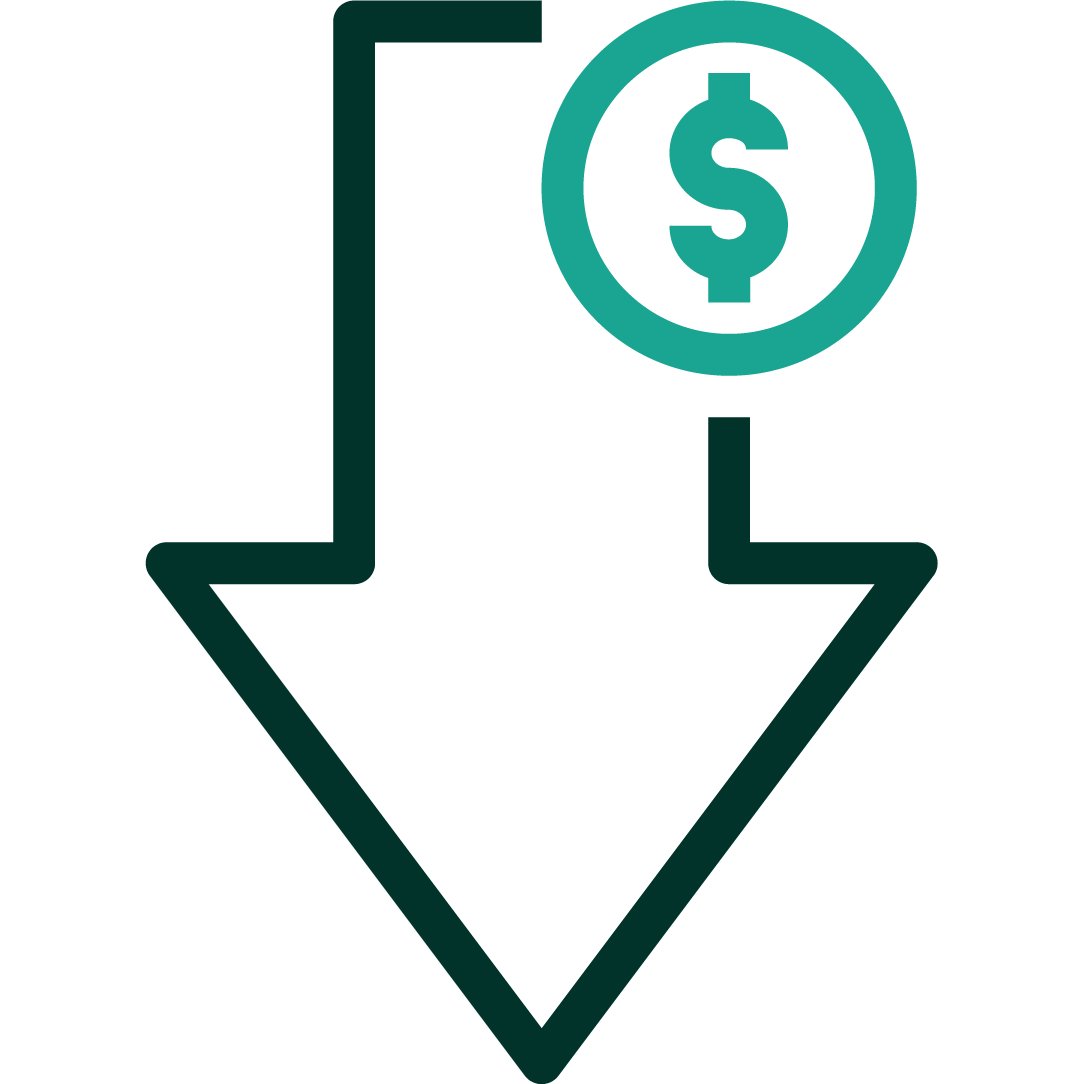 A symbol, icon, of a filter with droplets in it and a drop exiting the filter to represent purification of the liquid