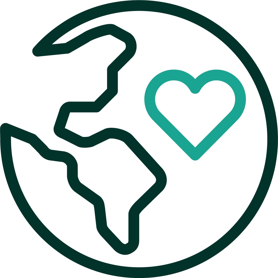 A symbol, icon, of a globe with a heart