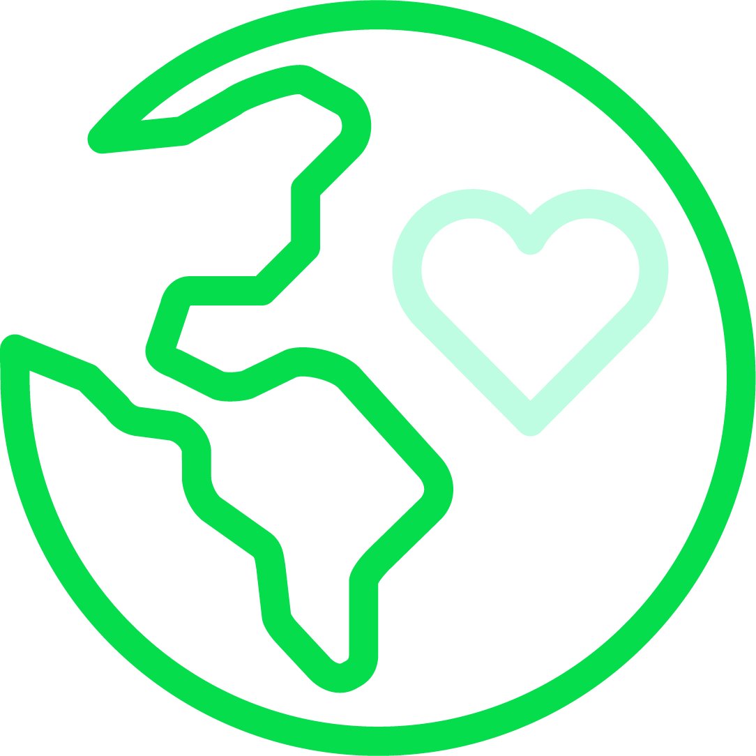 Üzerinde kalp olan bir dünya simgesi.