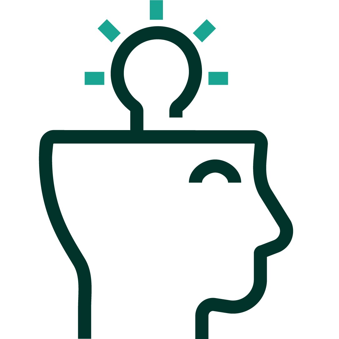 Icon of a head with a light bulb on top.