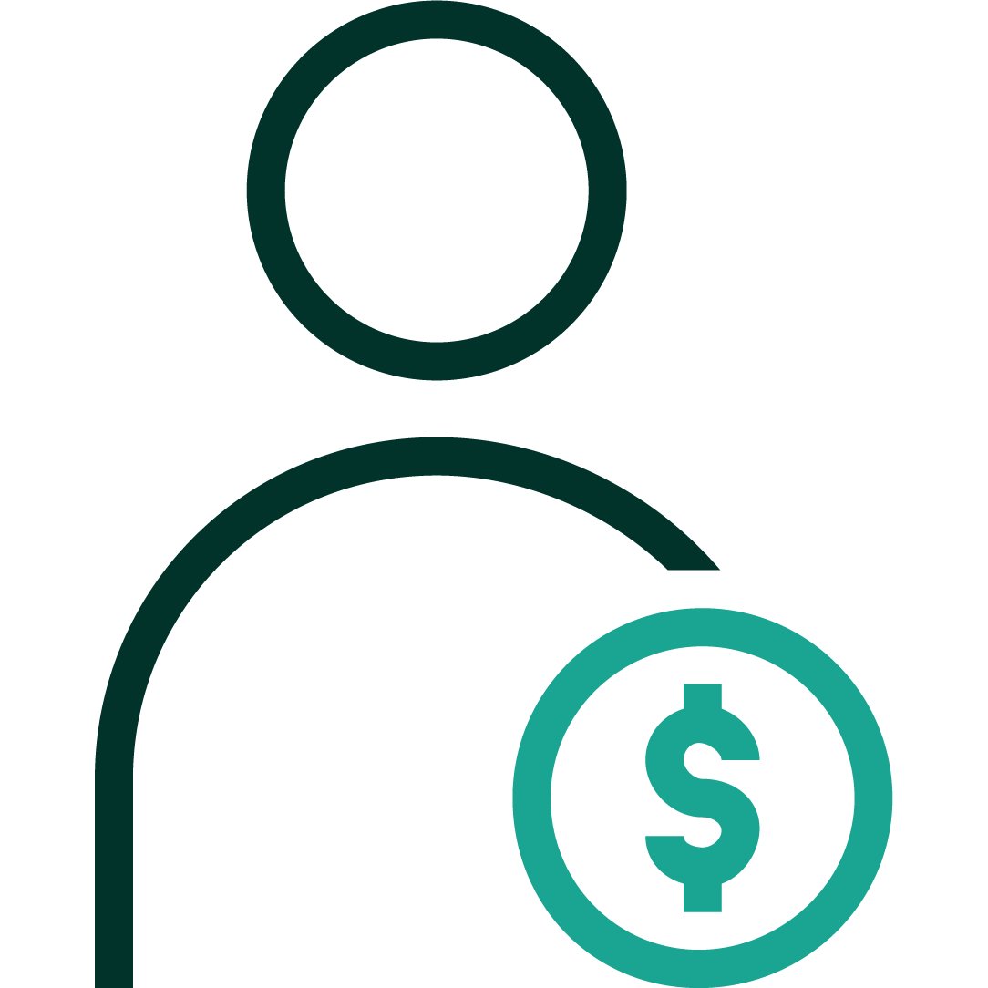 Symbol einer Person mit einem Dollarzeichen.