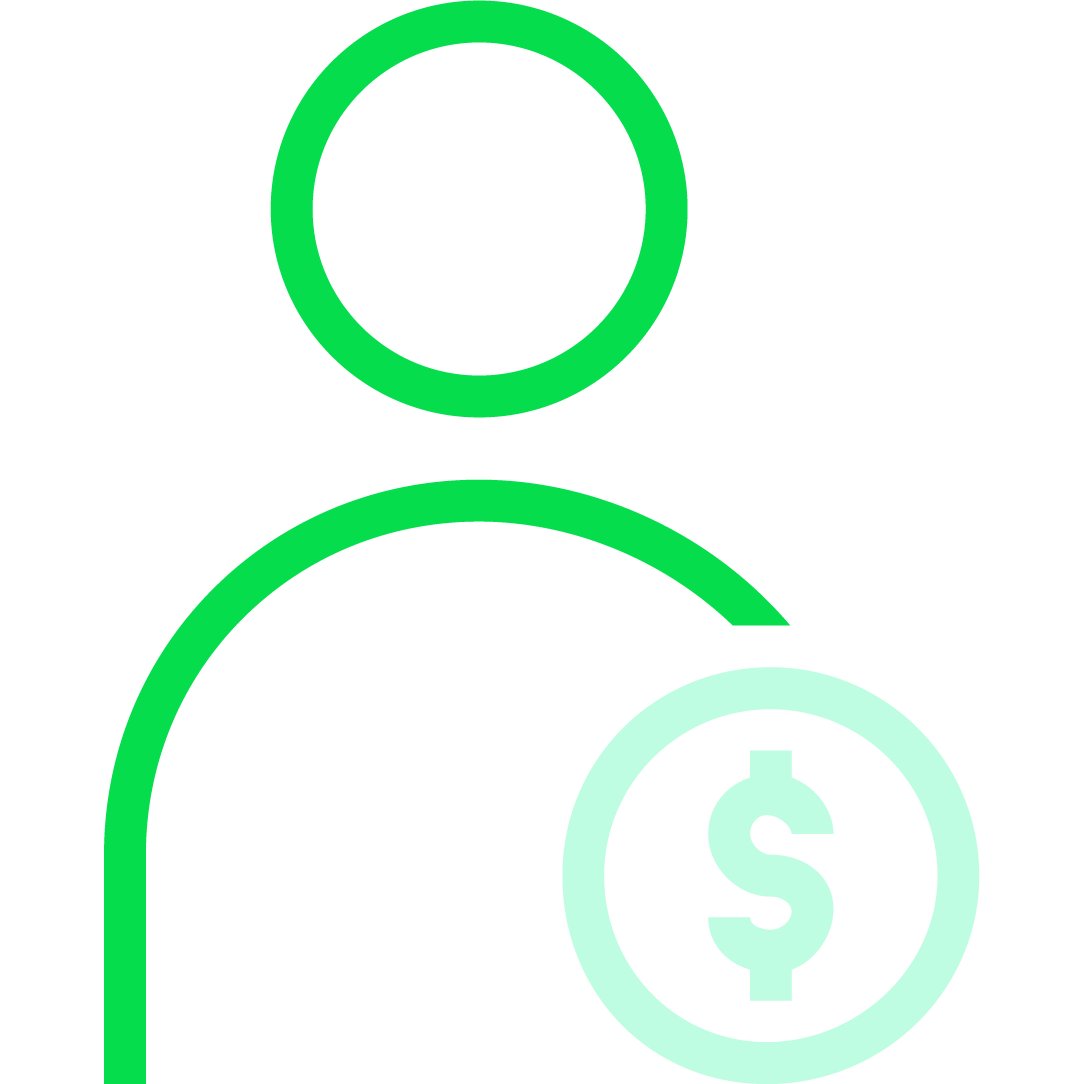 Symbol of a person with a dollar sign.
