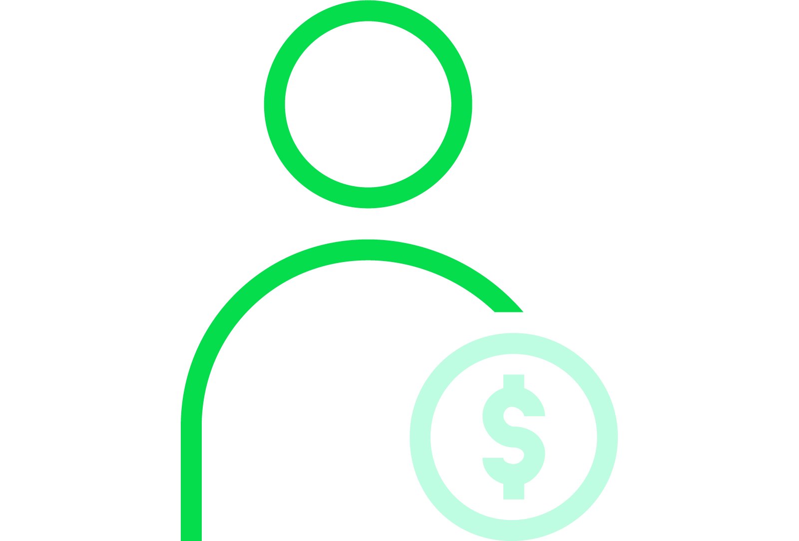 Symbol of a person with a dollar sign.