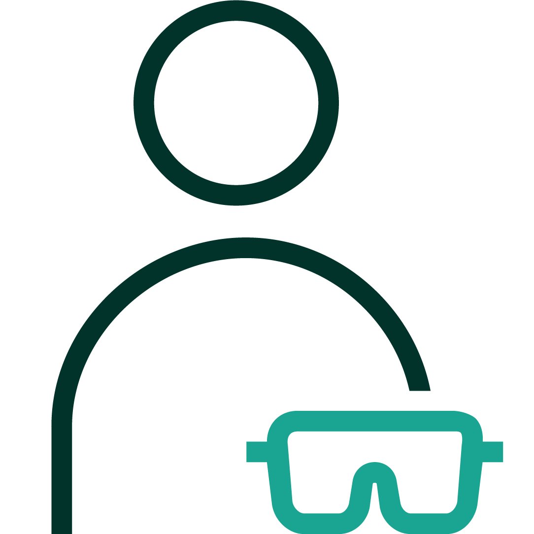 Icon of a person with safety goggles.