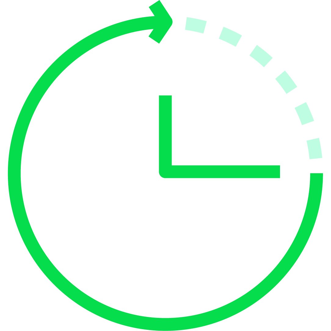 An iconographic representation of a stopwatch. Brand green and light teal reverse color palette.