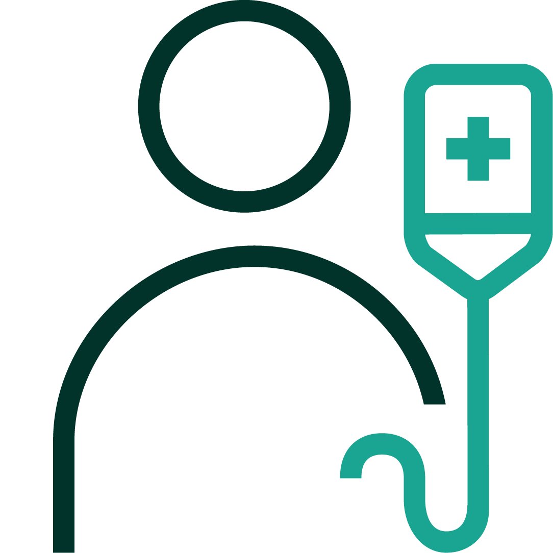 Symbol einer Person mit einem Infusionsbeutel.