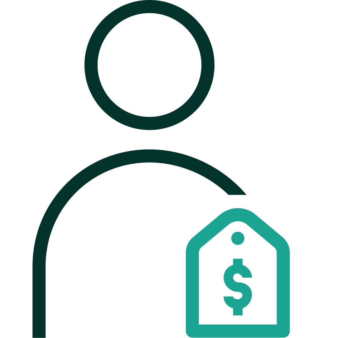 Icon of a person and a price tag.