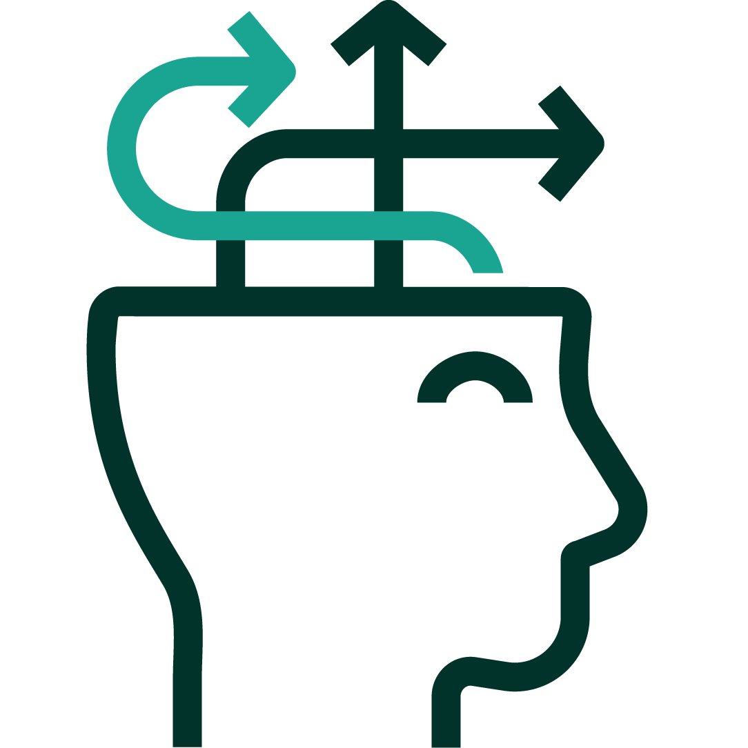 Icon of a head with arrows pointing in different directions coming out of the top.