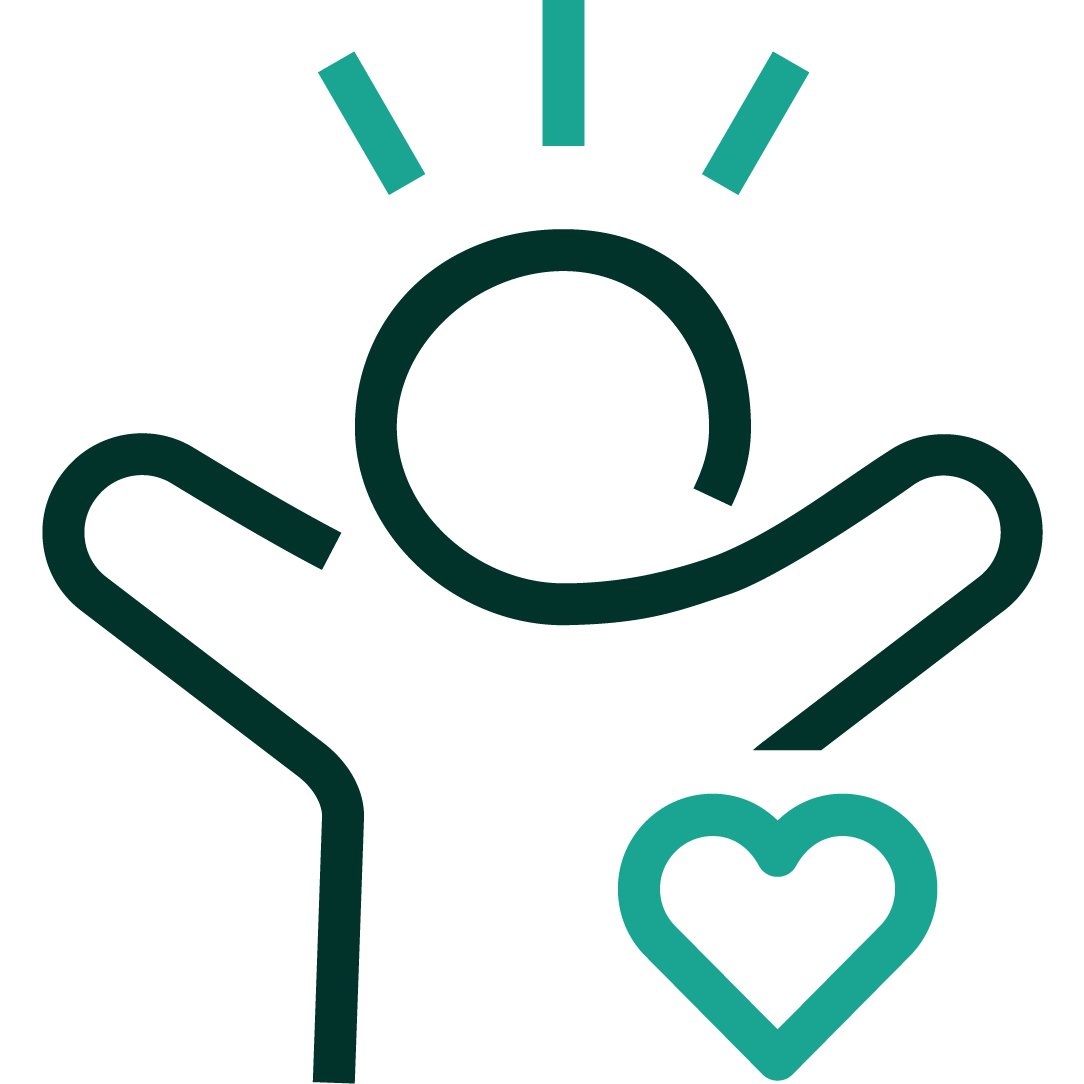 Icon of an animated person and a heart.