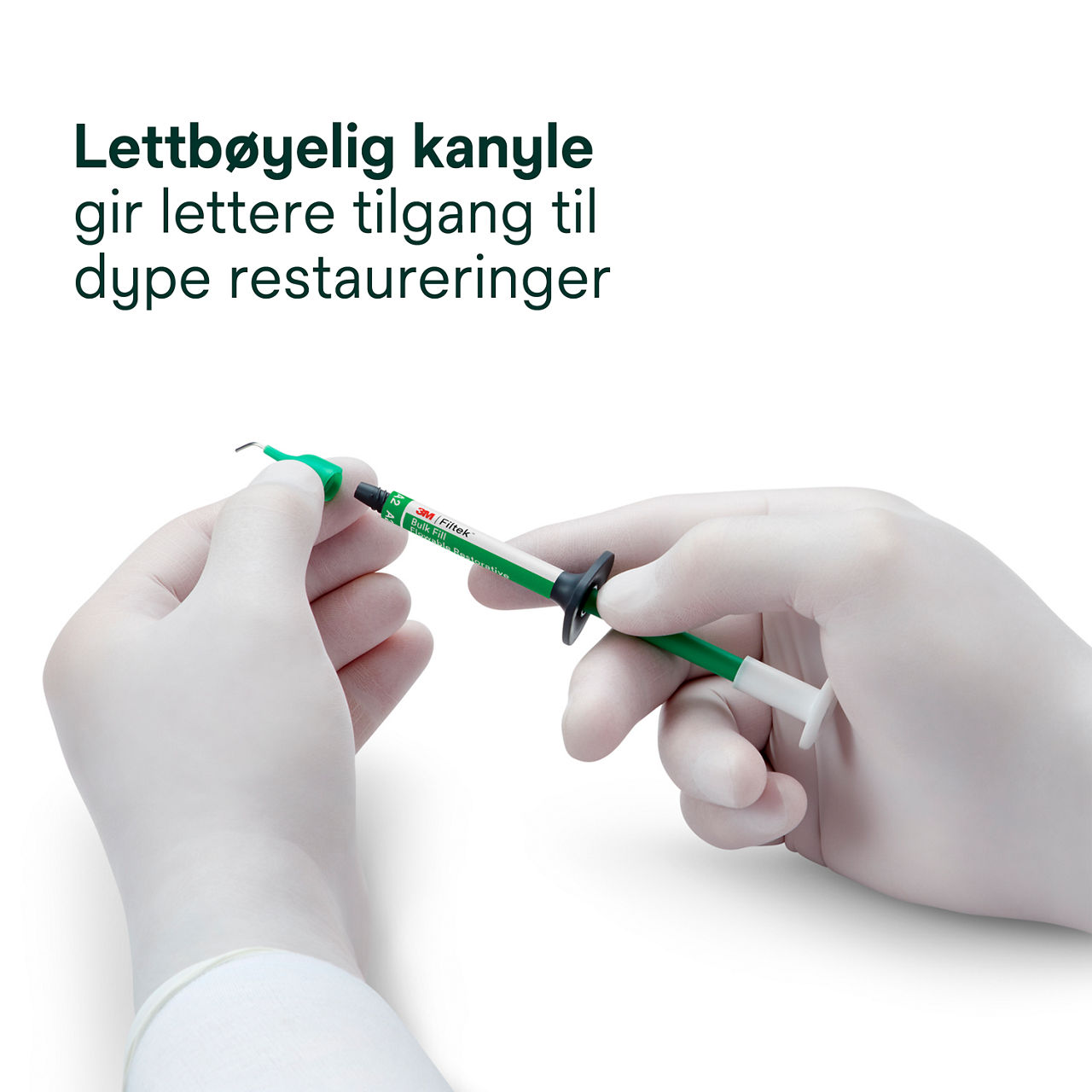 5- Filtek™ Bulk Fill Flowable Syringe: Lettbøyelig kanyle gir lettere tilgang