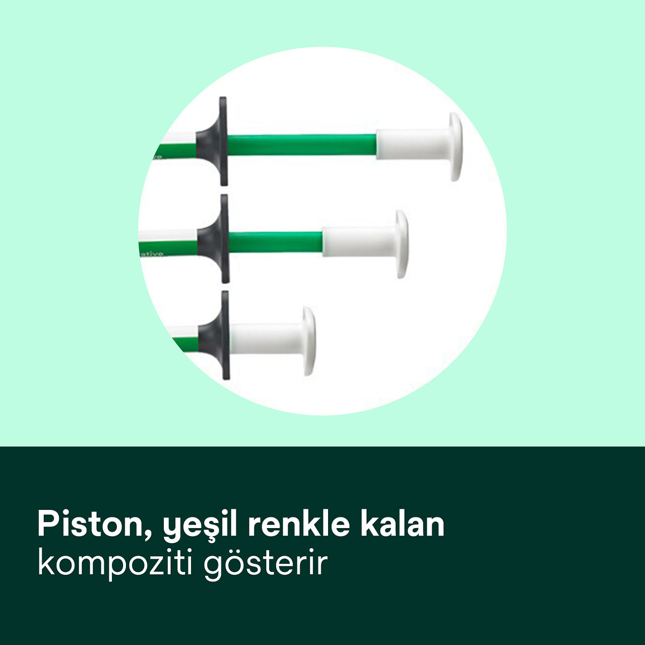 6- Filtek Bulk Fill Flowable Syringe: Piston, yeşil renkle kalan kompoziti gösterir