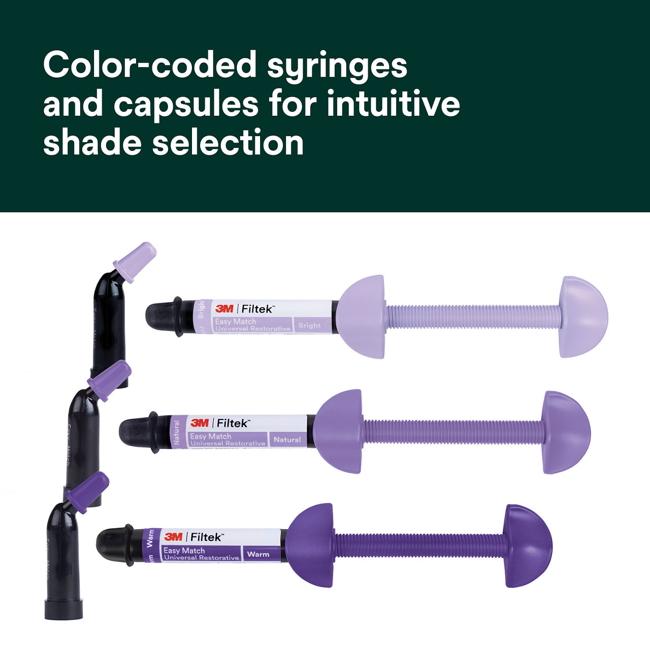 3M™ Filtek™ Easy Match Universal Restorative 6120 Syringe Color Coded Syringes and Capsules Bplus 6