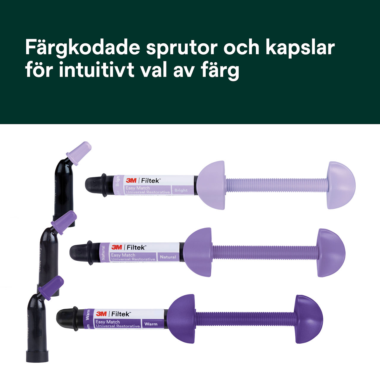 (2) Filtek™ Easy Match Universal Restorative Färgkodade sprutor och kapslar Bplus 6