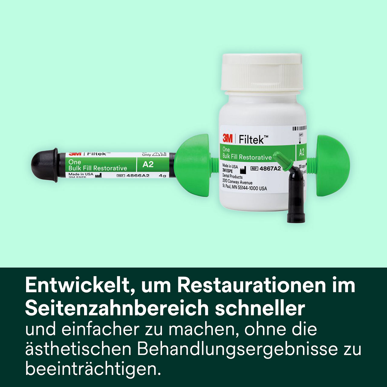 1- Filtek One Bulk Fill: Entwickelt, um Restaurationen im Seitenzahnbereich schneller und einfacher