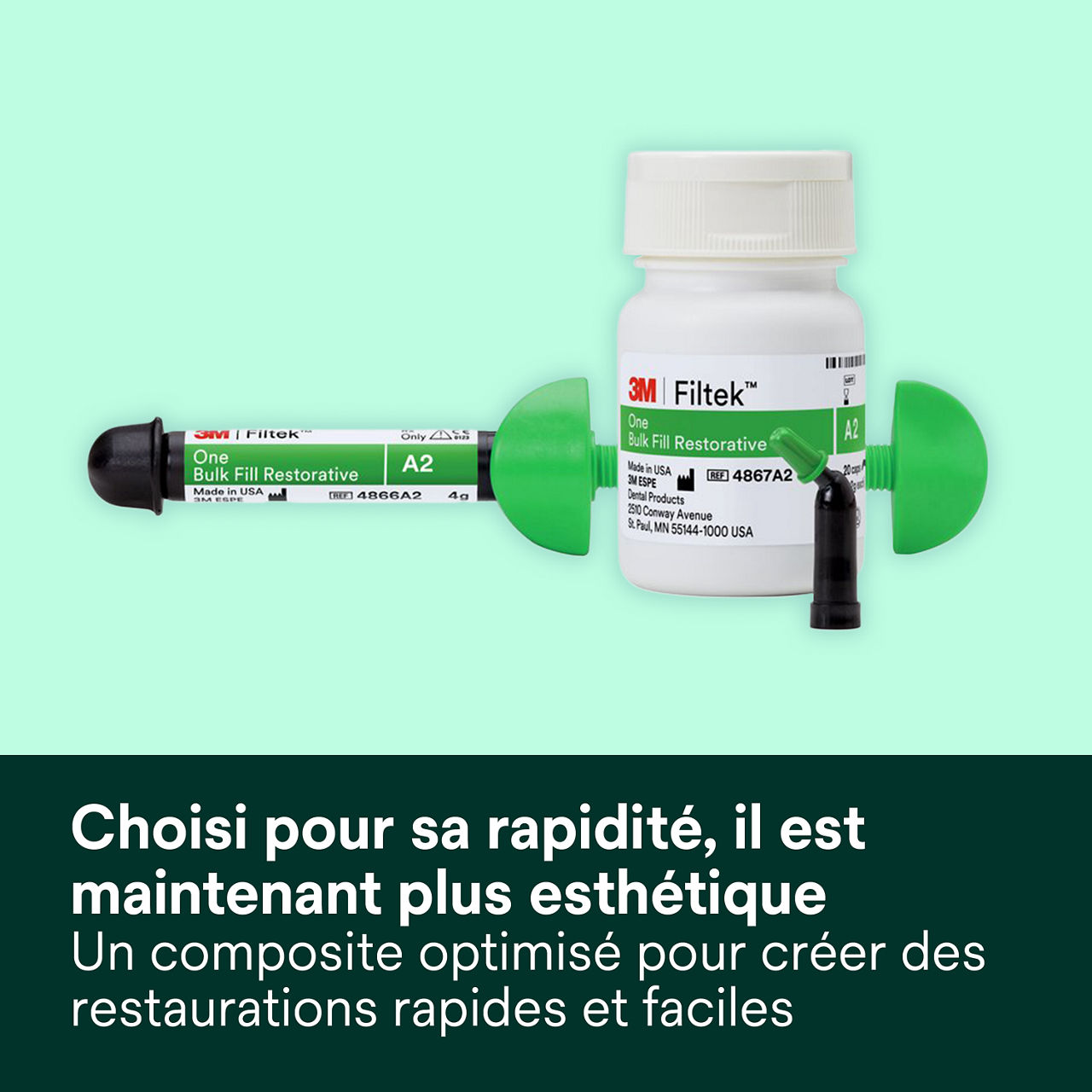 1- Filtek™ One Bulk Fill: Choisi pour sa rapidité, il est maintenant plus esthétique