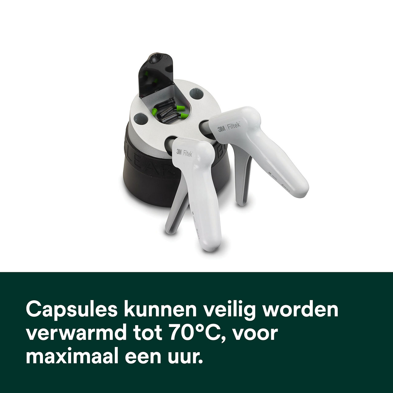 5- Filtek One Bulk Fill:  Capsules kunnen veilig worden verwarmd tot 70°C, voor maximaal een uur.