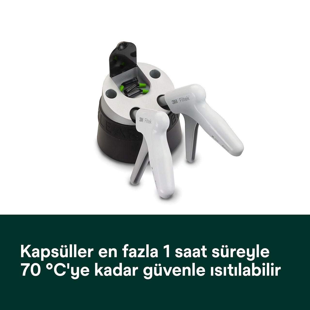 5- Filtek One Bulk Fill: Kapsüller en fazla 1 saat süreyle 70 °C'ye kadar güvenle ısıtılabilir