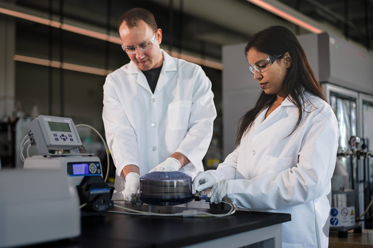 Two scientists collaborating in a lab