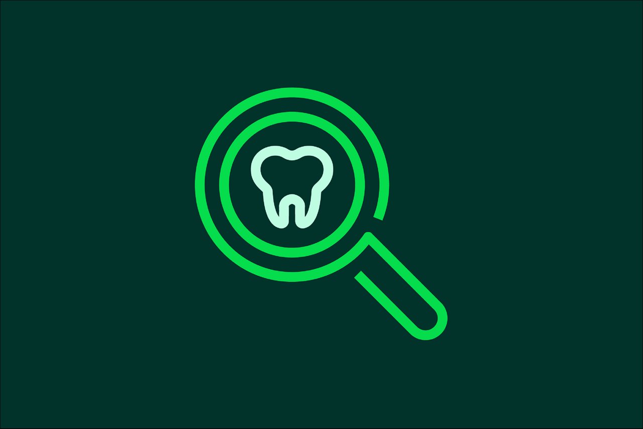 Dental concern icon on dark green background.