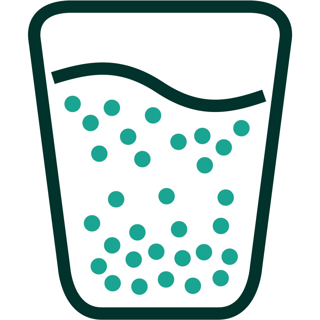 Two-toned icon representing sediment particles suspended in a glass of water