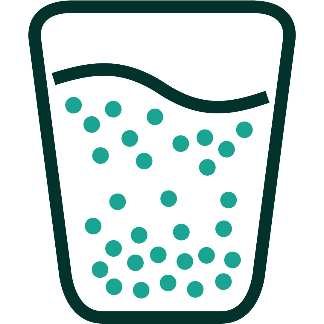 Two toned icon representing sediment particals suspended in a glass of water