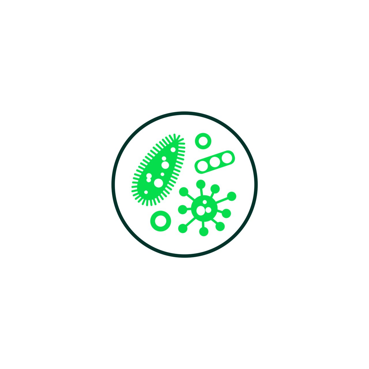 Icon illustrating immobilize bacteria icon - black and green