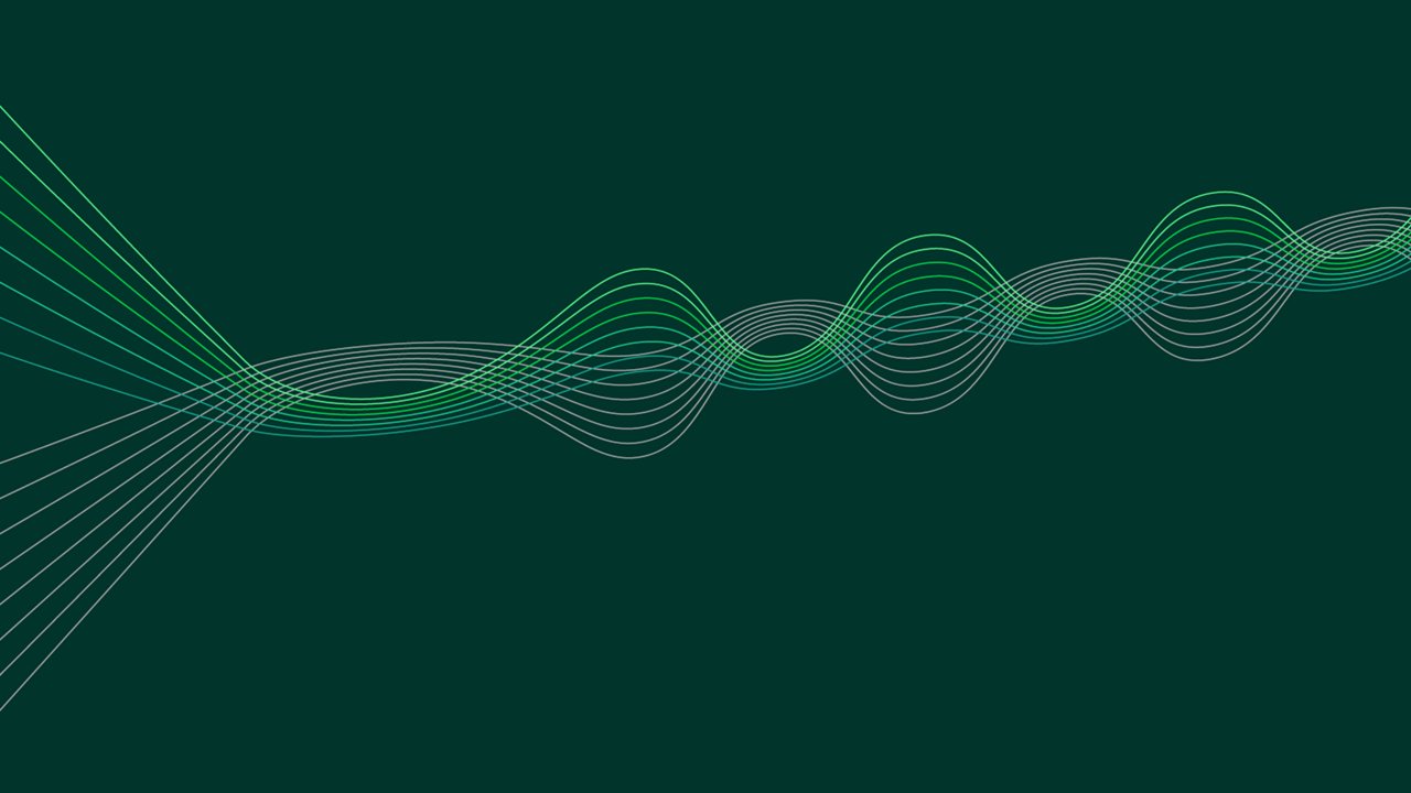 Green and gray interesecting lines creating wave pattern on dark green background