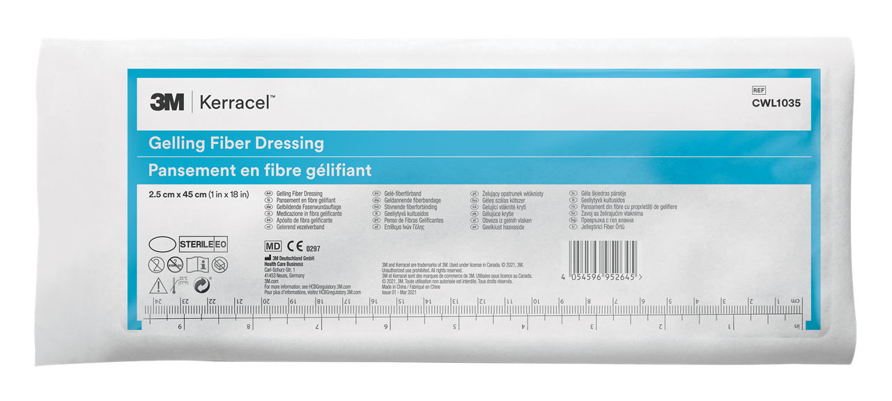 3M™ Kerracel™ Gelling Fiber Dressing, CWL1035, 1in x 18in (2.5cm x 45cm), single pouch