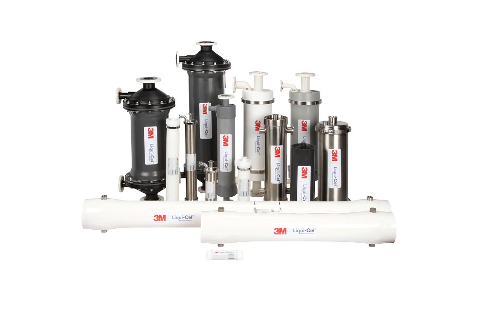 A large grouping of white and metal membrane contactors