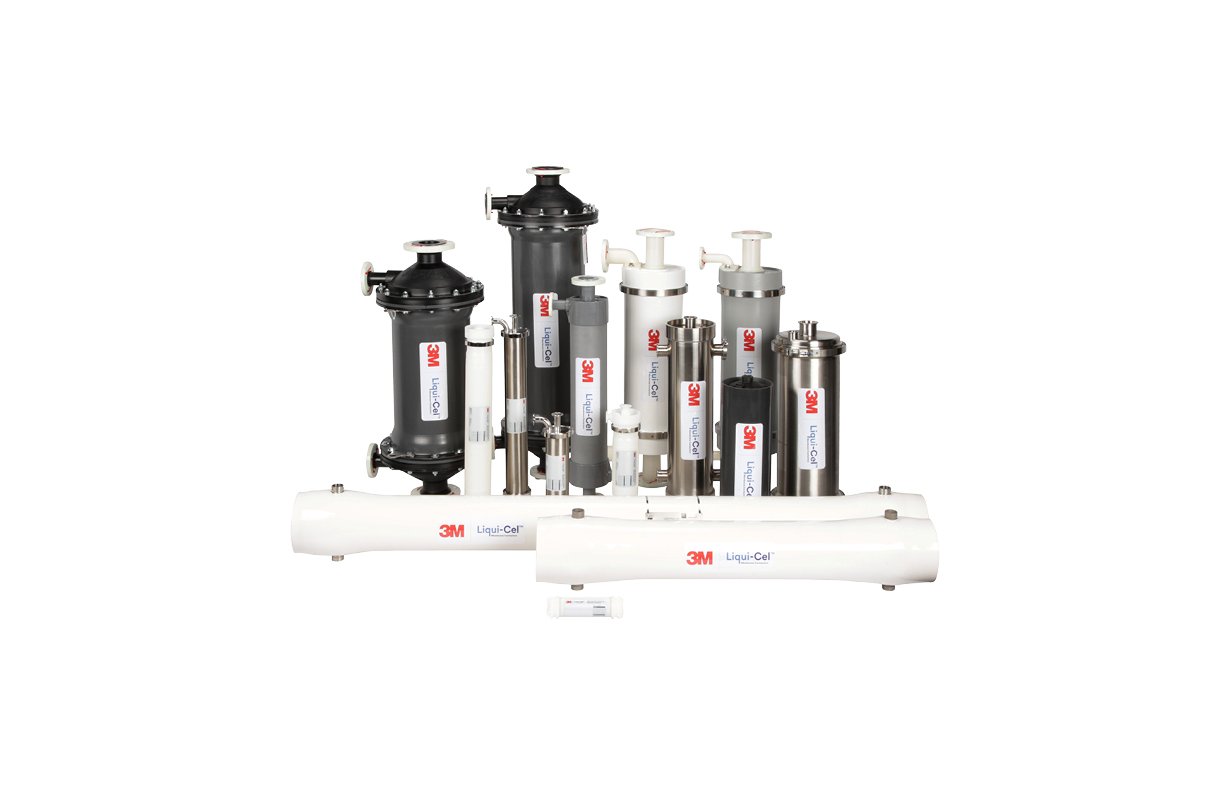 A large grouping of white and metal membrane contactors