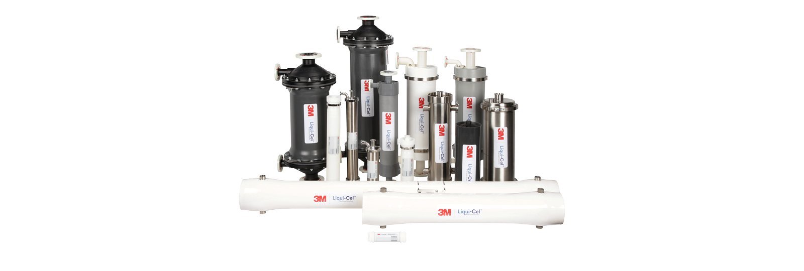 A large grouping of white and metal membrane contactors