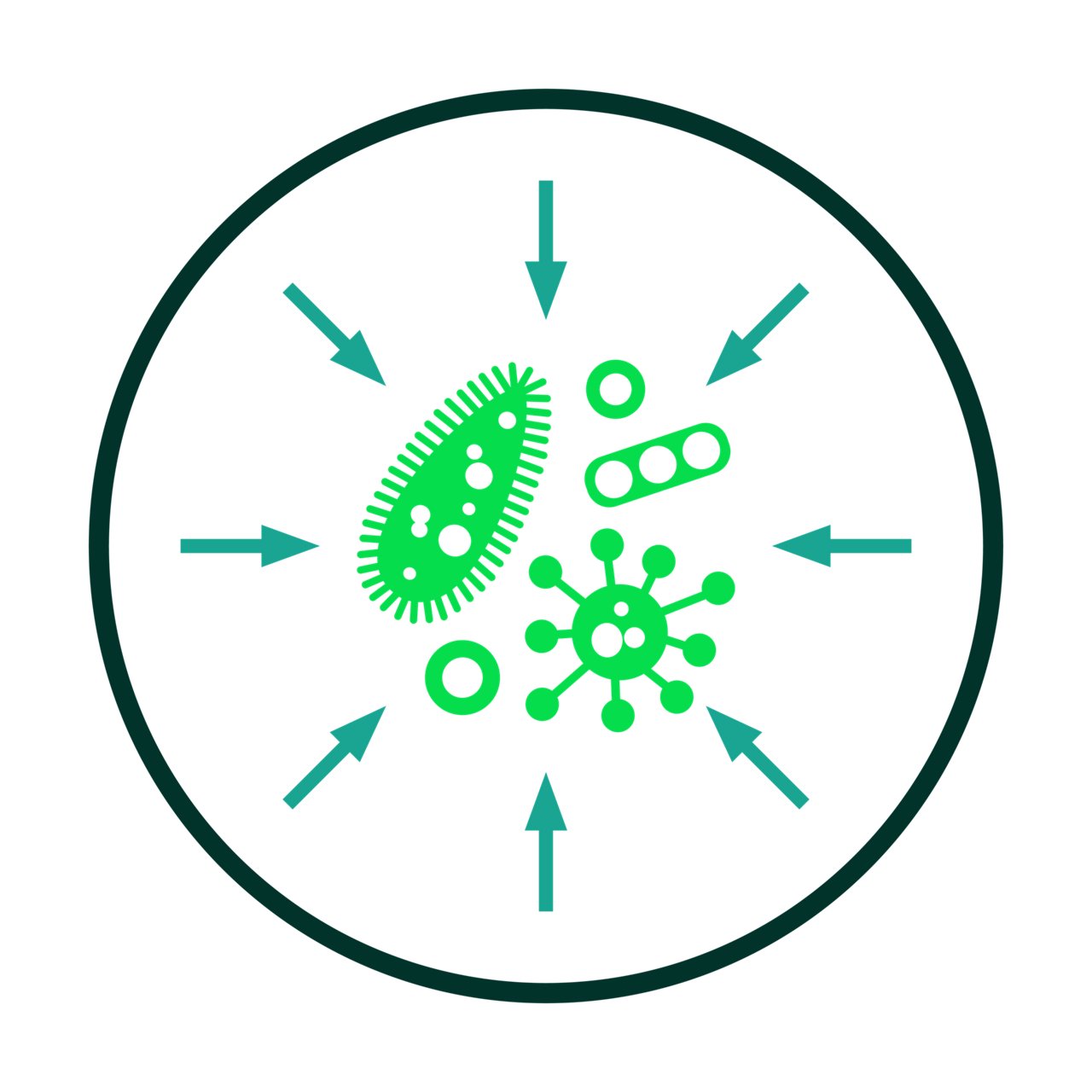 Icône illustrant des microbes avec des flèches - noir et vert