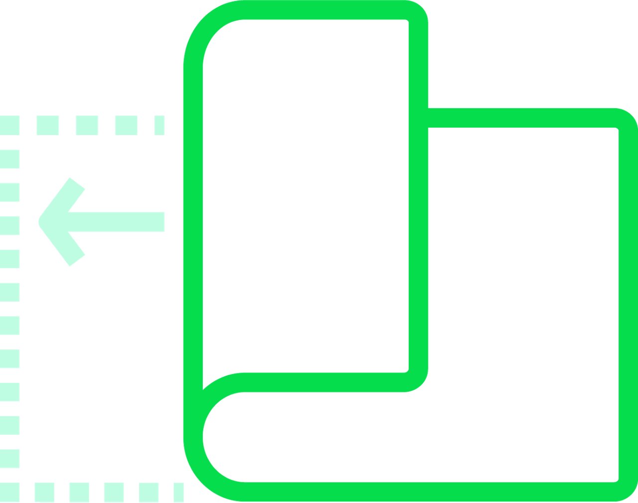 An iconographic representation of a dressing being applied. The bandage is partially peeled back with a rectangle dotted outline showing where to apply the bandage and an arrow moving left. Brand green and light teal reverse color palette.