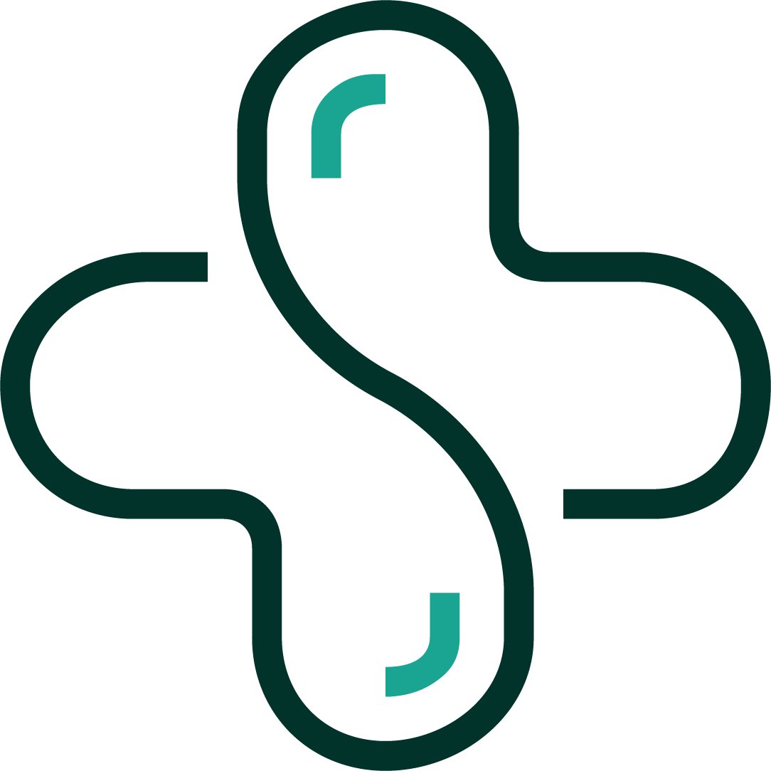 Icon of a curved medical cross to represent medical solutions.