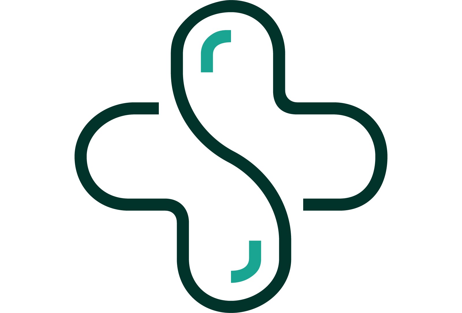 Ícono de una cruz médica curvada para representar soluciones médicas.