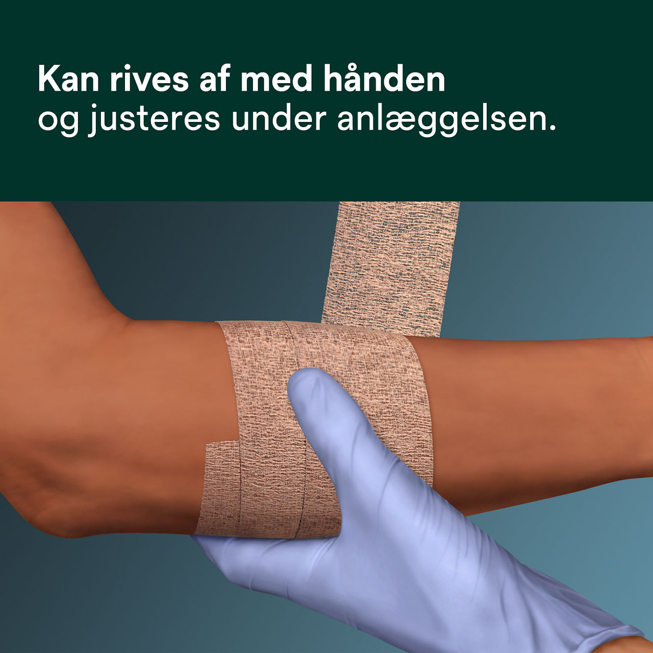 (2) Coban NL: Kan rives over med hånden og justeres under påføring
